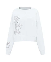 Freeze Max Women's White Lilo and Stitch Postcard Loose Fit Cropped Pullover Sweatshirt