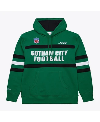 Mitchell & Ness Men's Kelly Green New York Jets Vintage Logo Head Coach Fleece Pullover Hoodie