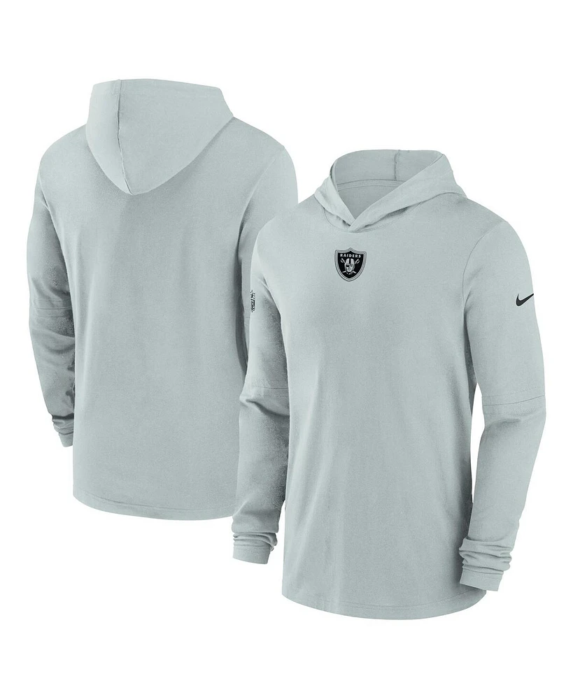 Nike Men's Silver Las Vegas Raider's Sideline Performance Long Sleeve Hoodie T-Shirt