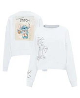 Freeze Max Women's White Lilo and Stitch Postcard Loose Fit Cropped Pullover Sweatshirt