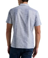 Perry Ellis Men's Slub Crepe Striped Print Short Sleeve Button-Front Shirt