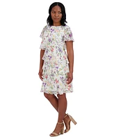 Jessica Howard Women's Tiered Floral-Print Chiffon Dress