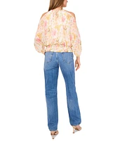 Sam & Jess Women's Printed Cold-Shoulder Smocked-Hem Top