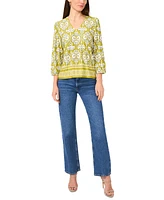 Sam & Jess Women's Printed V-Neck 3/4-Sleeve Top
