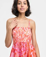 Msk Women's Cotton Printed Smocked-Bodice Maxi Dress