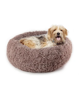 Details Calming Dog and Cat Bed, Soft Round Donut Bed for Pets, Super Lux, Shaggy Fur Cushion Beds