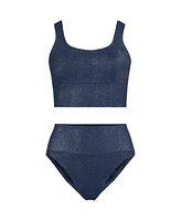 Lands' End Women's Tugless Shine Tankini Top and High Waisted Bottom Swimsuit Set