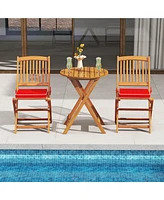 Outdoor Folding Chairs Set of 2 Acacia Wood High-Back Chair with Seat Cushions