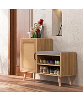 2-in-1 Shoe Cabinet with Bench Shoe Storage Bench with Washable Cushion for Entryway