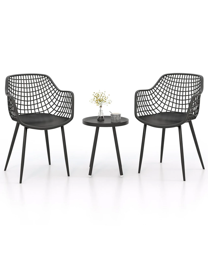 3-Piece Patio Chair Set with Pp Seat and Tabletop Stylish Durable Outdoor Furniture for Porch or Balcony