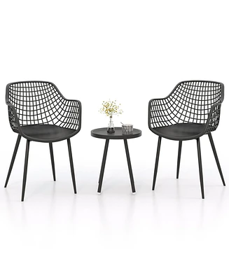 3-Piece Patio Chair Set with Pp Seat and Tabletop Stylish Durable Outdoor Furniture for Porch or Balcony