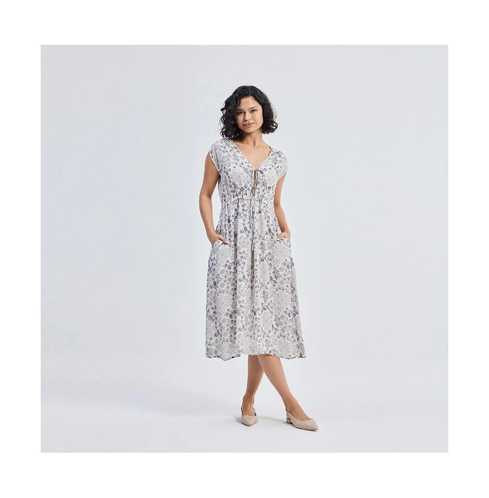 Reistor Women's Deep V-neck Gathered Dress Florals