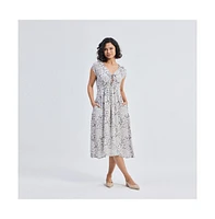 Reistor Women's Deep V-neck Gathered Dress Florals