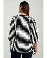 June + Vie Plus Flared Raglan Sleeve Breton Tee