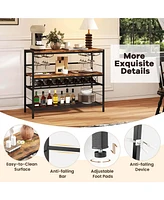 41" Wine Rack with 4 Glass Holders Wide Countertop Middle & Bottom Storage Shelves