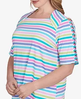 Ruby Rd. Plus Oasis Stripe Square Neck T-Shirt