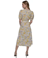 Karl Lagerfeld Paris Women's Floral Belted V-Neck Midi Dress