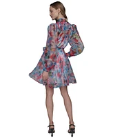 Karl Lagerfeld Paris Women's Printed Organza Tie-Waist Dress