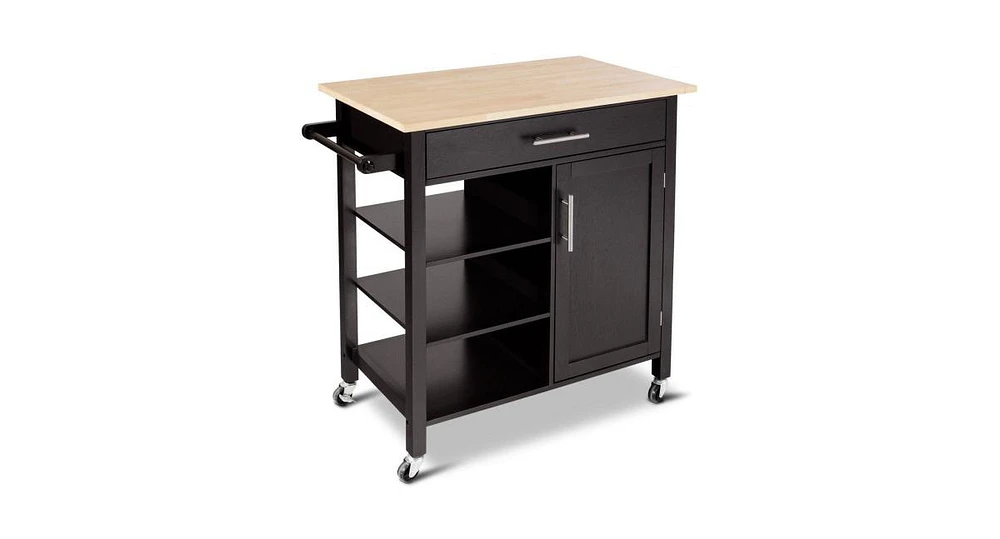 4-Tier Rolling Wood Kitchen Trolley Island Storage Cabinet