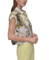 Dkny Petite Printed Short-Sleeve Camp Shirt