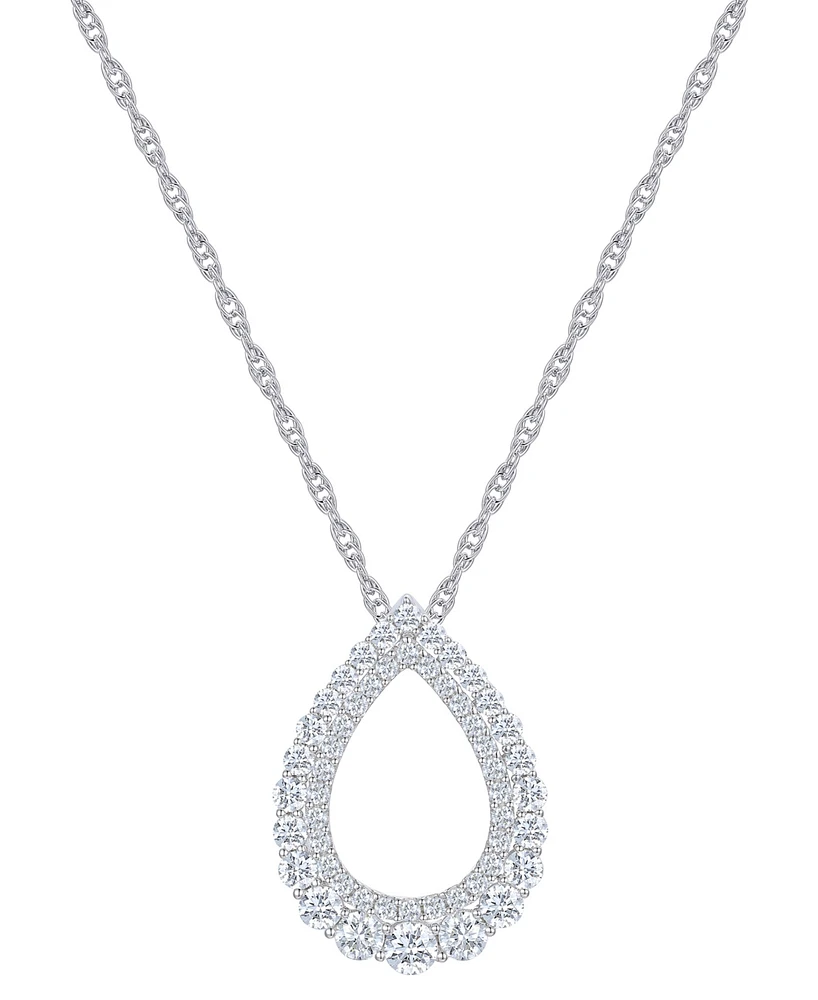 Diamond Open Teardrop Pendant Necklace (3/4 ct. t.w.) in 14k White Gold