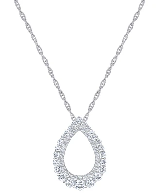 Diamond Open Teardrop Pendant Necklace (3/4 ct. t.w.) in 14k White Gold