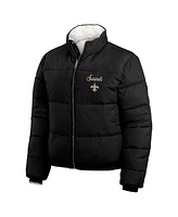 Wear by Erin Andrews Women's Black/White New Orleans Saints Reversible Cropped Full-Zip Puffer Jacket