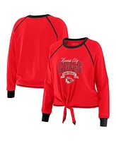 Wear by Erin Andrews Women's Red/Black Kansas City Chiefs Tie-Front Long Sleeve Top