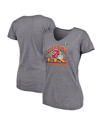 Fanatics Women's Heather Gray Kansas City Chiefs Super Bowl Lix Our Pastime Tri-Blend V-Neck T-Shirt