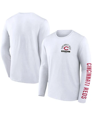 Fanatics Men's White Cincinnati Reds Press Box Long Sleeve T-Shirt