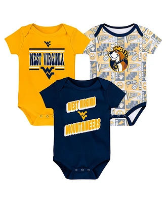 Outerstuff Newborn Navy West Virginia Mountaineers Sunday Comics 3-Pack Bodysuit Set