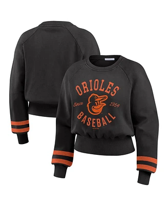 Wear by Erin Andrews Women's Black Baltimore Orioles Vintage Washed Cropped Pullover Sweatshirt