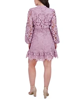 kensie Women's Heavy Floral-Lace Long-Sleeve Mini Dress