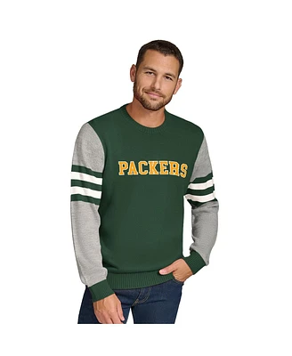 Tommy Hilfiger Men's Green/Heather Gray Green Bay Packers Acrylic Crewneck Pullover Sweatshirt