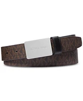 Michael Kors Men's Leather Mk Logo Plaque-Buckle Belt