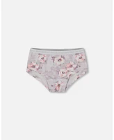 Girl Printed Cotton Boyshort Panty Pale Pink Flowers On Neutral Lilac - Toddler|Child