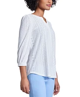 Jones New York Petite 3/4-Sleeve Embroidered Eyelet Top