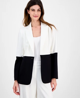 Tahari Asl Women's Color-Blocked One-Button Boyfriend Blazer