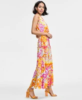 Msk Women's Printed Ruffle-Collar Tiered Maxi Dress
