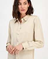 Tahari Asl Women's Satin Long-Sleeve Button-Front Blouse