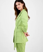 Tahari Asl Women's Ruched-Sleeve Belted Notch-Collar Jacket