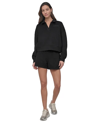 Dkny Sport Women's Varsity Embroidered Logo Smocked 4" Shorts