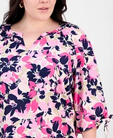 Jones New York Plus Floral-Print Linen-Blend Blouse