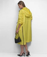 Dkny Womens Coated Satin Anorak Jacket Mesh Neck Logo Tank Top Logo Waist Mixed Media Pleated Hem Skirt
