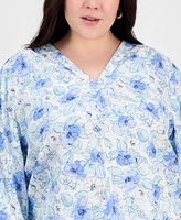 Jones New York Plus Floral-Print Linen-Blend Tunic