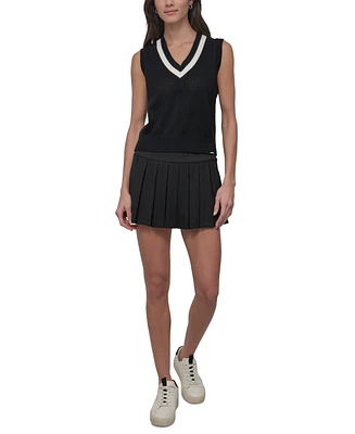 Dkny Sport Women's Open-Knit Sleeveless V-Neck Sweater