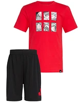 adidas Toddler & Little Boys Short-Sleeve T-Shirt Elastic-Waistband Logo Shorts, 2 Piece Set