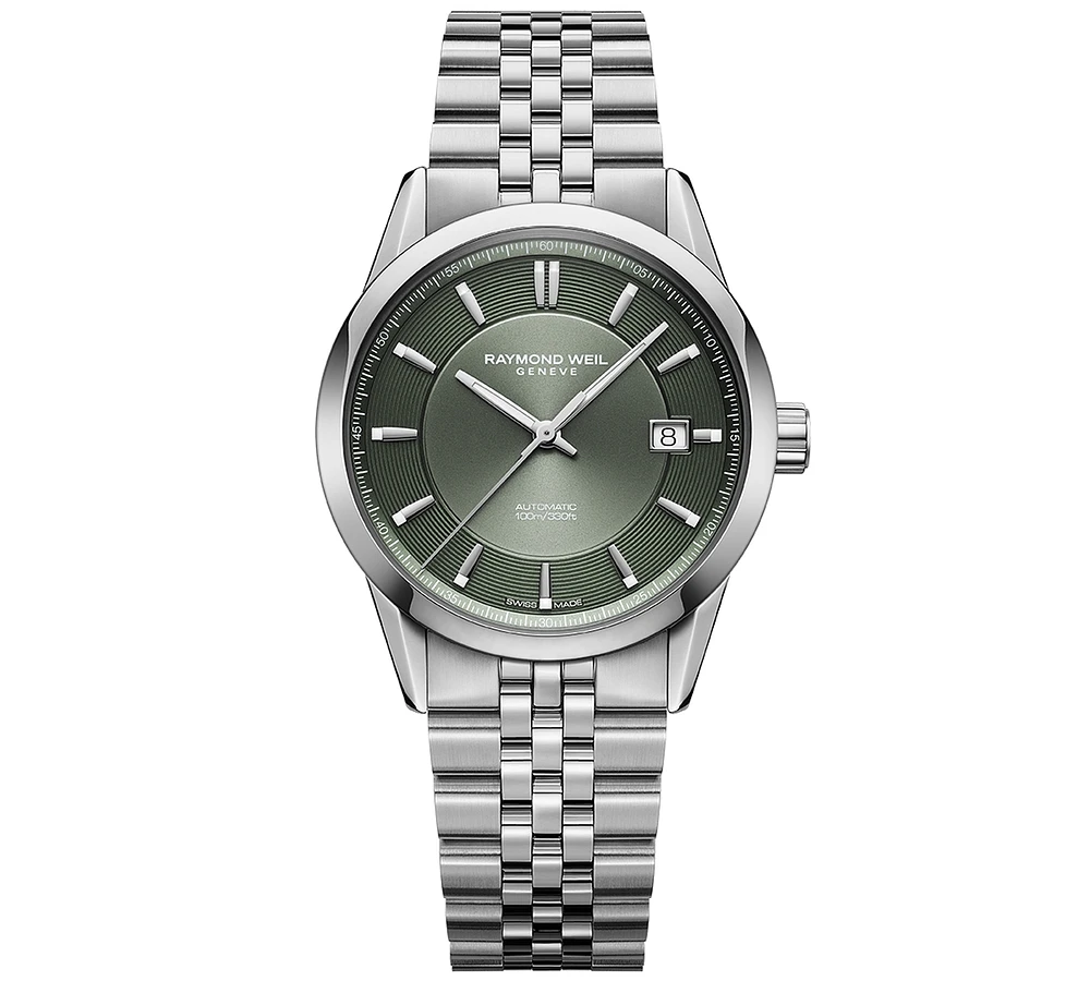 Raymond Weil Men's Freelancer Automatic Olive Green Dial Stainless Steel Bracelet Watch 38mm