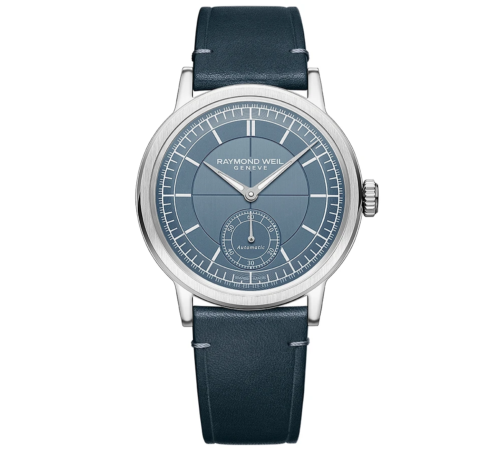 Raymond Weil Men's Swiss Automatic Millesime Small Seconds Denim Blue Leather Strap Watch 40mm