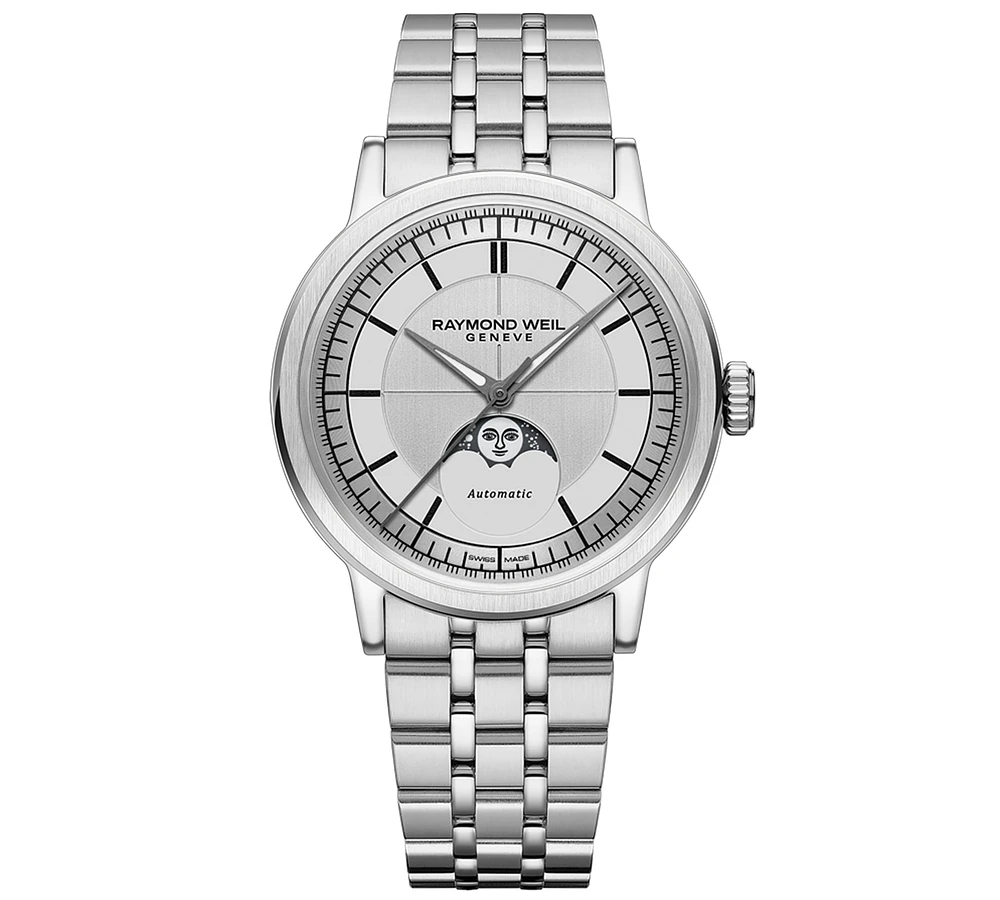 Raymond Weil Men's Swiss Automatic Millesime Moon Phase Stainless Steel Bracelet Watch 40mm